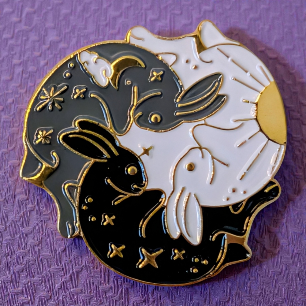 Gold and Black Enamel Rabbit Pin